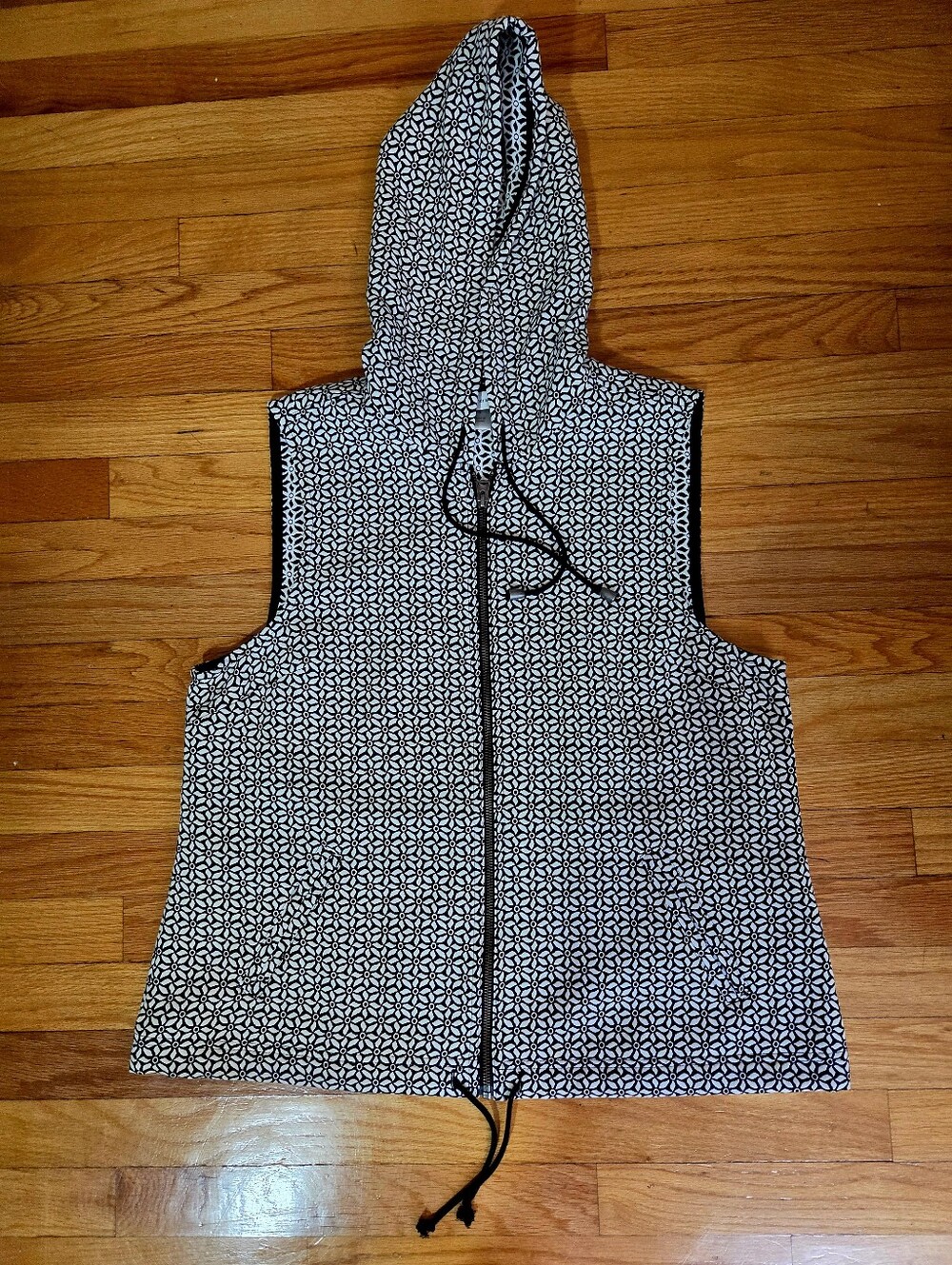 Christopher & Banks Black and White Hooded Zip Vest